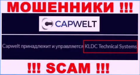 Юридическое лицо конторы КапВелт - это КЛДЦ Техникал Системс, инфа позаимствована с официального веб-сервиса