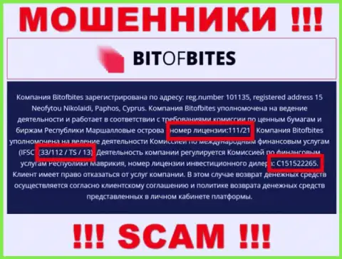 Лицензия на осуществление деятельности, которую обманщики BitOf Bites представили у себя на информационном портале