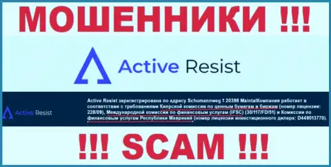 Компания ActiveResist Com обманная, и регулирующий орган у нее точно такой же мошенник