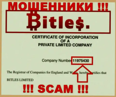 Регистрационный номер internet лохотронщиков Bitles Limited, с которыми не рекомендуем работать - 11975430