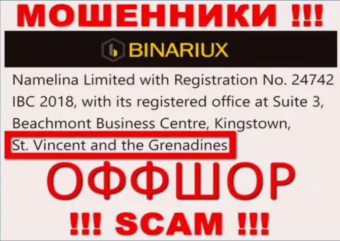 Binariux - это МОШЕННИКИ, которые официально зарегистрированы на территории - Saint Vincent and the Grenadines