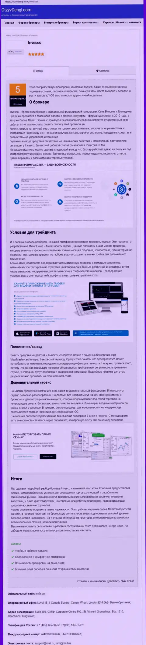 Сайт otzyvdengi com разместил публикацию о Forex дилинговой компании INVFX