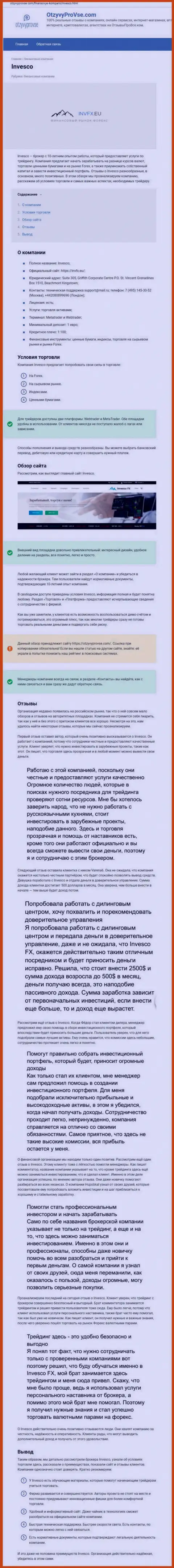 Сайт otzyvyprovse com представил собственное мнение о Форекс дилинговом центре INVFX