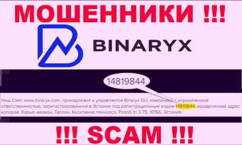 Binaryx не скрыли регистрационный номер: 14819844, да и зачем, воровать у клиентов номер регистрации совсем не мешает