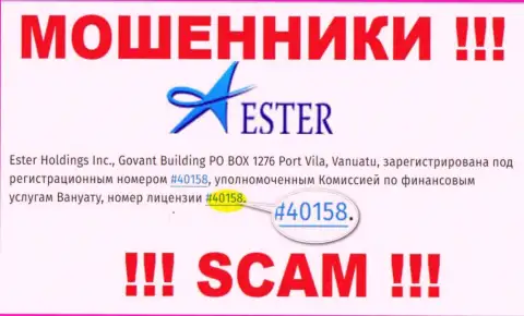 Хоть Ester Holdings и размещают на сайте лицензию на осуществление деятельности, помните - они в любом случае МОШЕННИКИ !!!