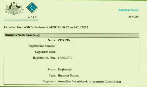 Регистрация дилингового центра Зиннейра Ком регулятором Австралии