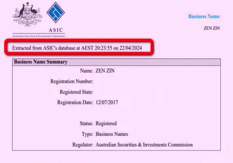 Документ, который доказывает присутствие регистрации у компании Зиннейра Эксчендж