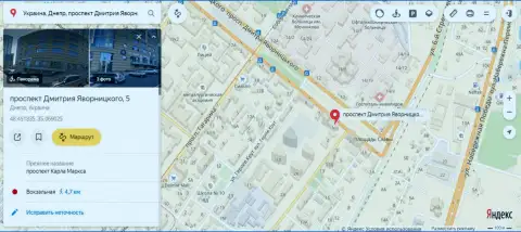 Предоставленный одним из служащих 770 Капитал адрес месторасположения мошеннической ФОРЕКС компании на Yandex Maps